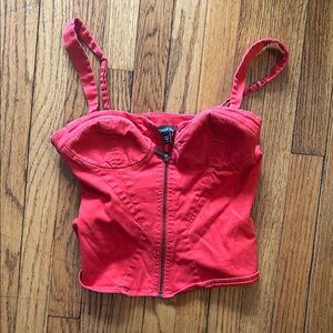 Bebe Red Zip-Front Bustier Crop Top